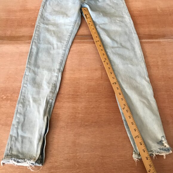 MNML Jeans Men 28x29 Blue Low Rise Raw Hem Distressed Ankle Zip Button Fly Biker - Picture 6 of 15